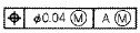 図43 c） 位置度公差への指示例（データムにもMを指示）